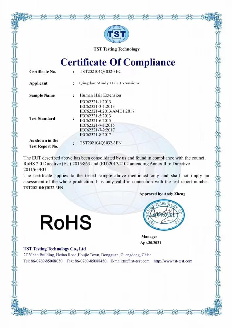 Mindy Hair Extensions certificate document 2