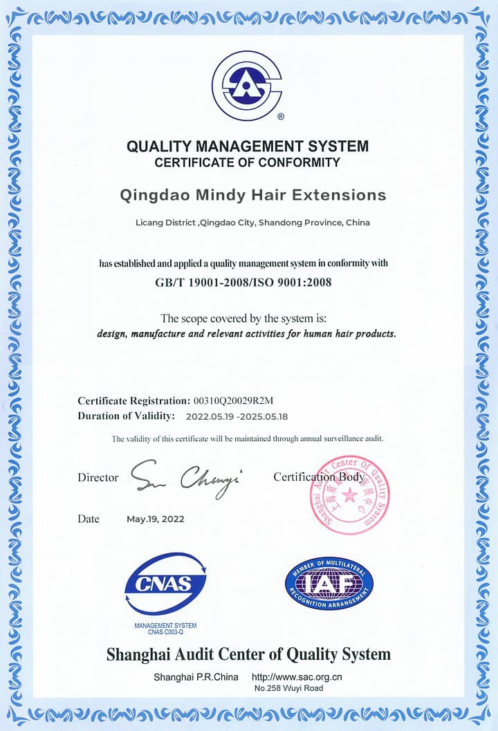 Mindy Hair Extensions certificate document 5