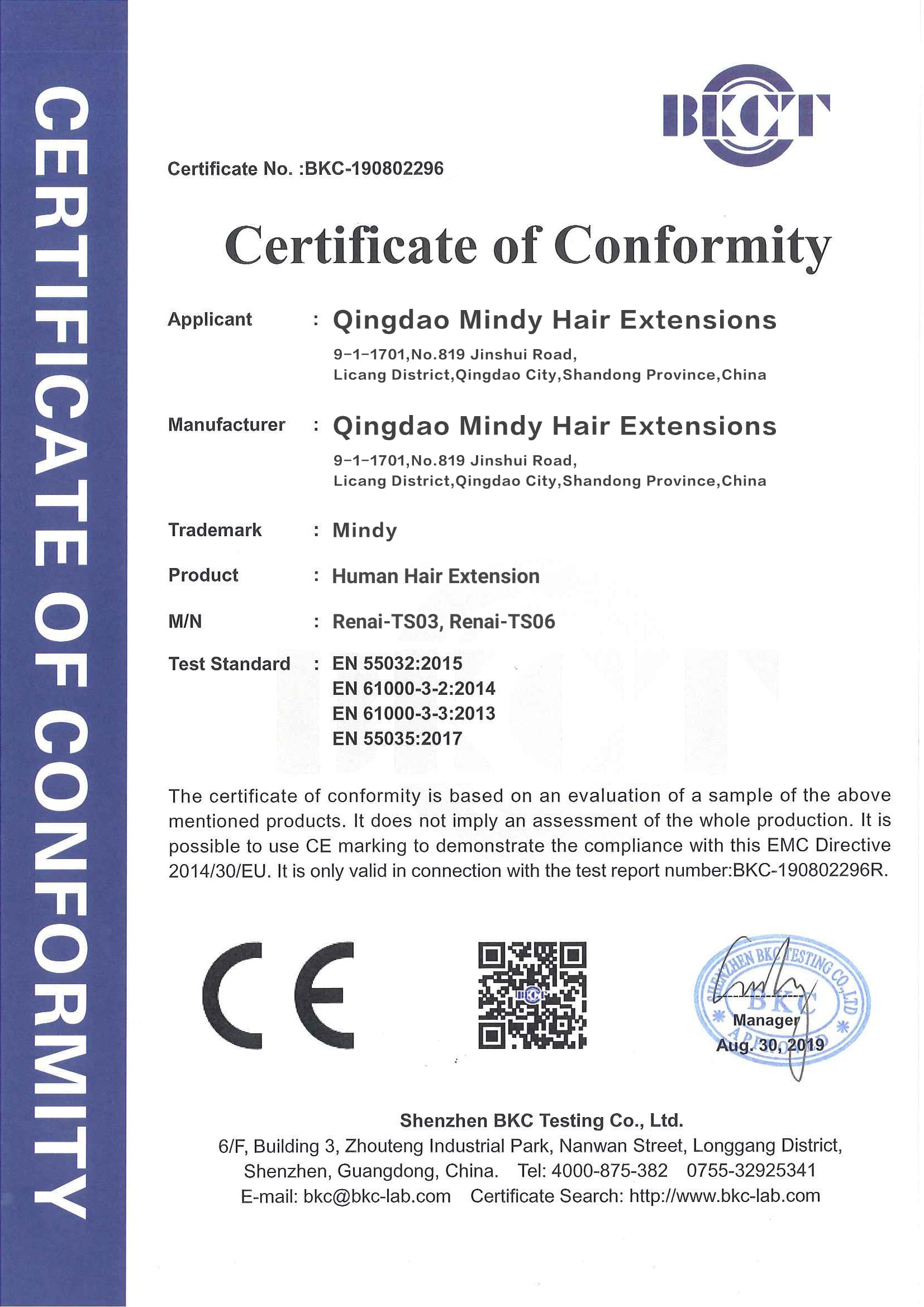 Mindy Hair Extensions certificate document 1